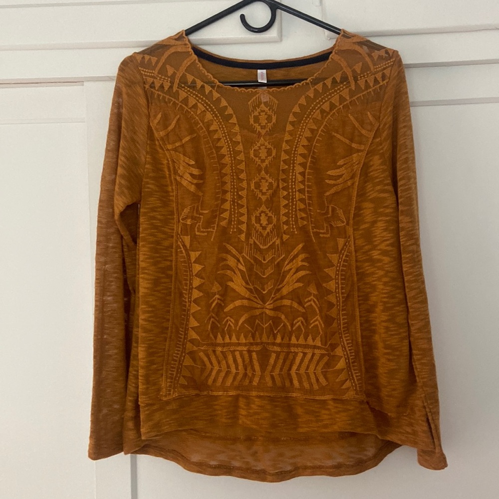Camel Long Sleeve Embroidered Shirt